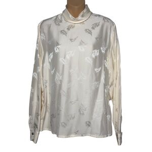 Kate Hill Cream Silk Blouse Feather Size 12 Satin Soft Girl Old Money Preppy